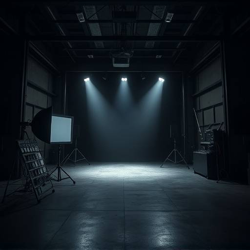 Studio sombre avec √©clairage cibl√© et d√©cor industriel
